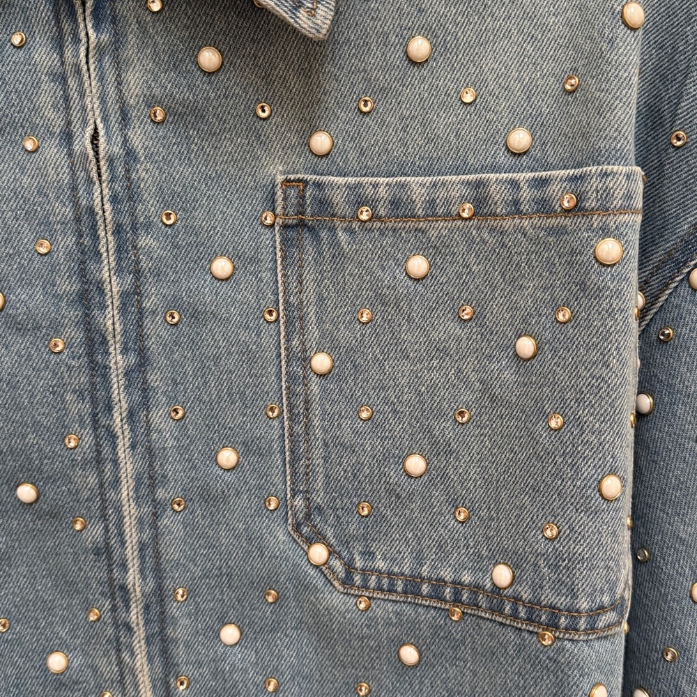 Sandro Light Blue Studded Jean Jacket - Picture 4 of 5